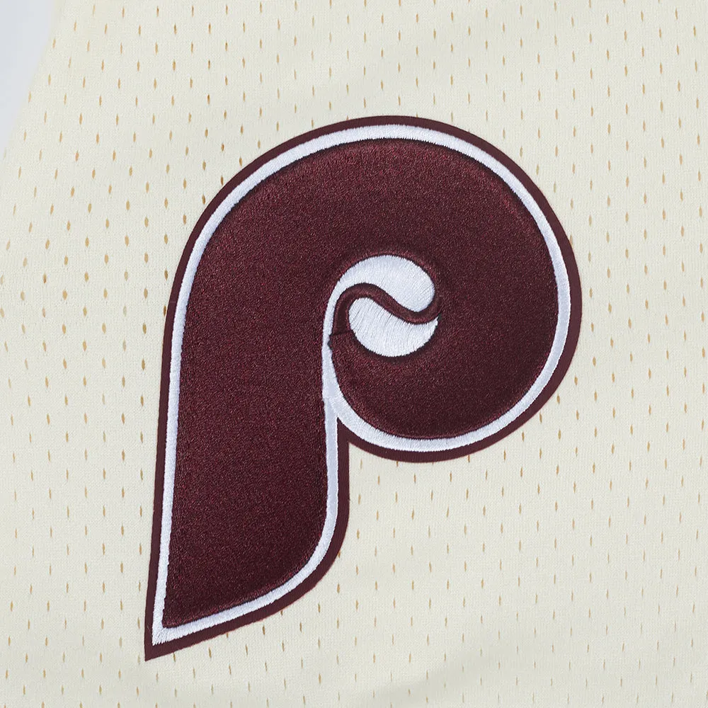 MLB PHILADELPHIA PHILLIES RETRO LOGO MEN'S MESH SHORT (EGGSHELL/WINE)