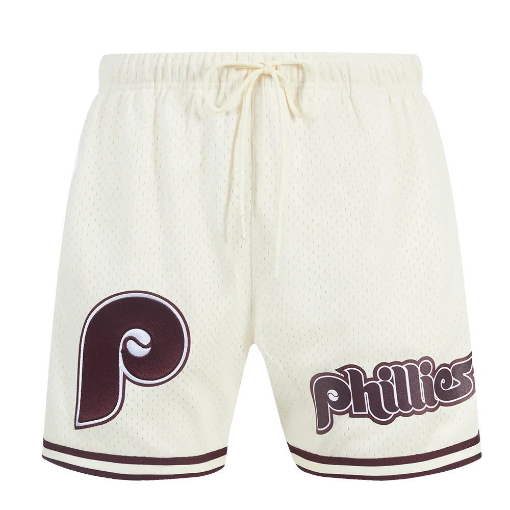 MLB PHILADELPHIA PHILLIES RETRO LOGO MEN'S MESH SHORT (EGGSHELL/WINE)