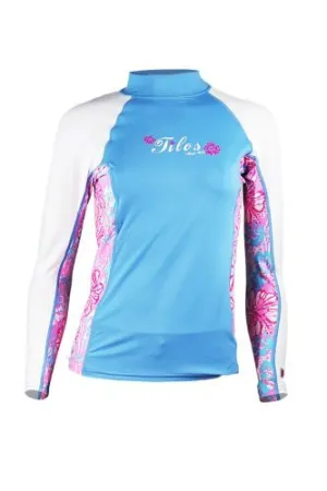 New Tilos Women's 6oz Anti-UV Long Sleeve Rash Guard (X-Small) for Scuba Diving, Snorkeling, Swimming & Surfing - Blue/White