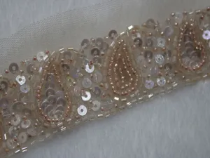 Off White Sequins and Cutdana Beads Work Embroidered Border