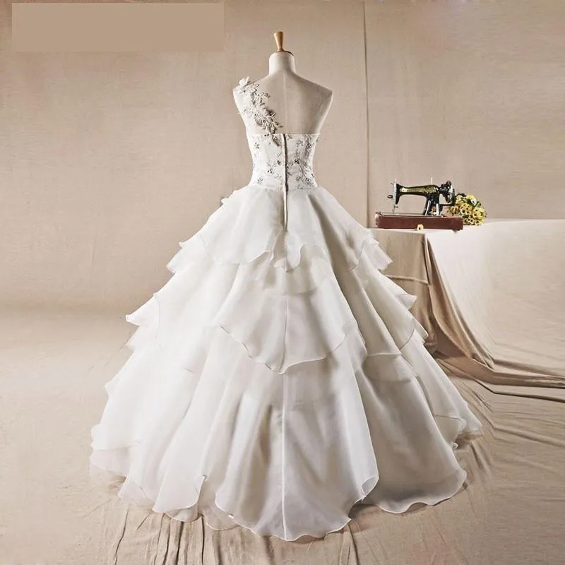 One Shoulder Organza Wedding Dress