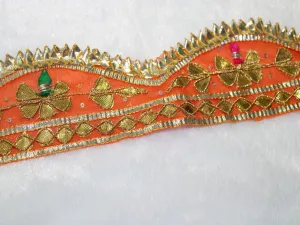 Orange Traditional Gota Work Embroidered Border