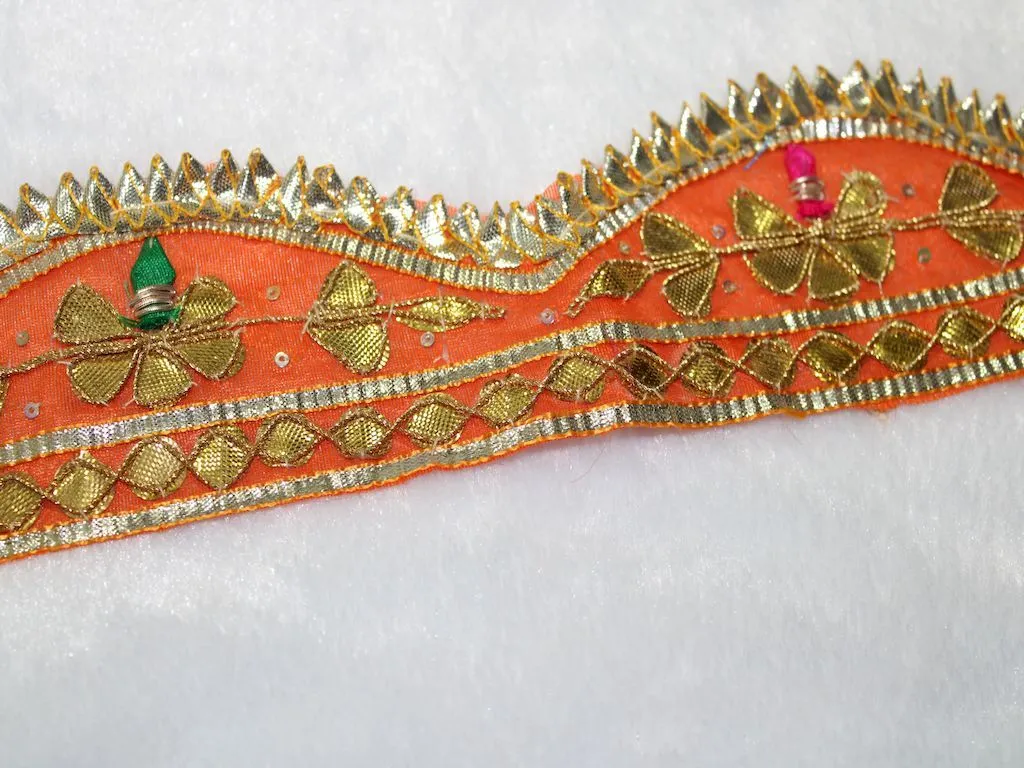 Orange Traditional Gota Work Embroidered Border