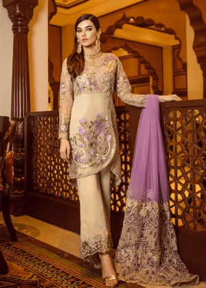 Pakistani designer embroidered organza dress in skin color # P2303