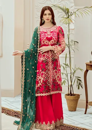 Pakistani embroidered fancy dress in hot pink color # P2279