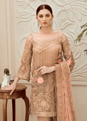 Pakistani thread embroidered dress in elegant skin color # P2281