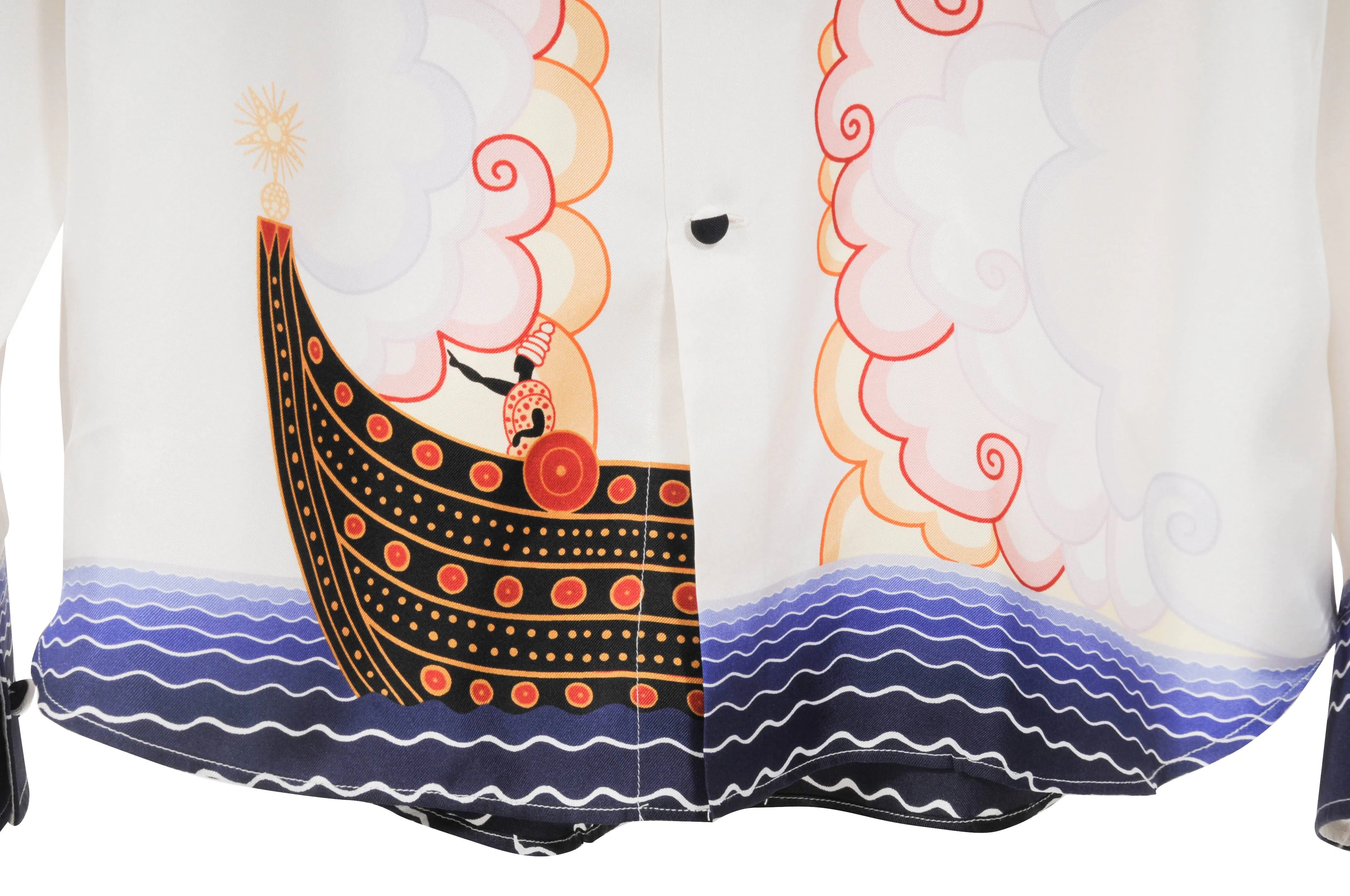 Pink Purple Orange Cloud Ocean Boat White Silk Print Shirt