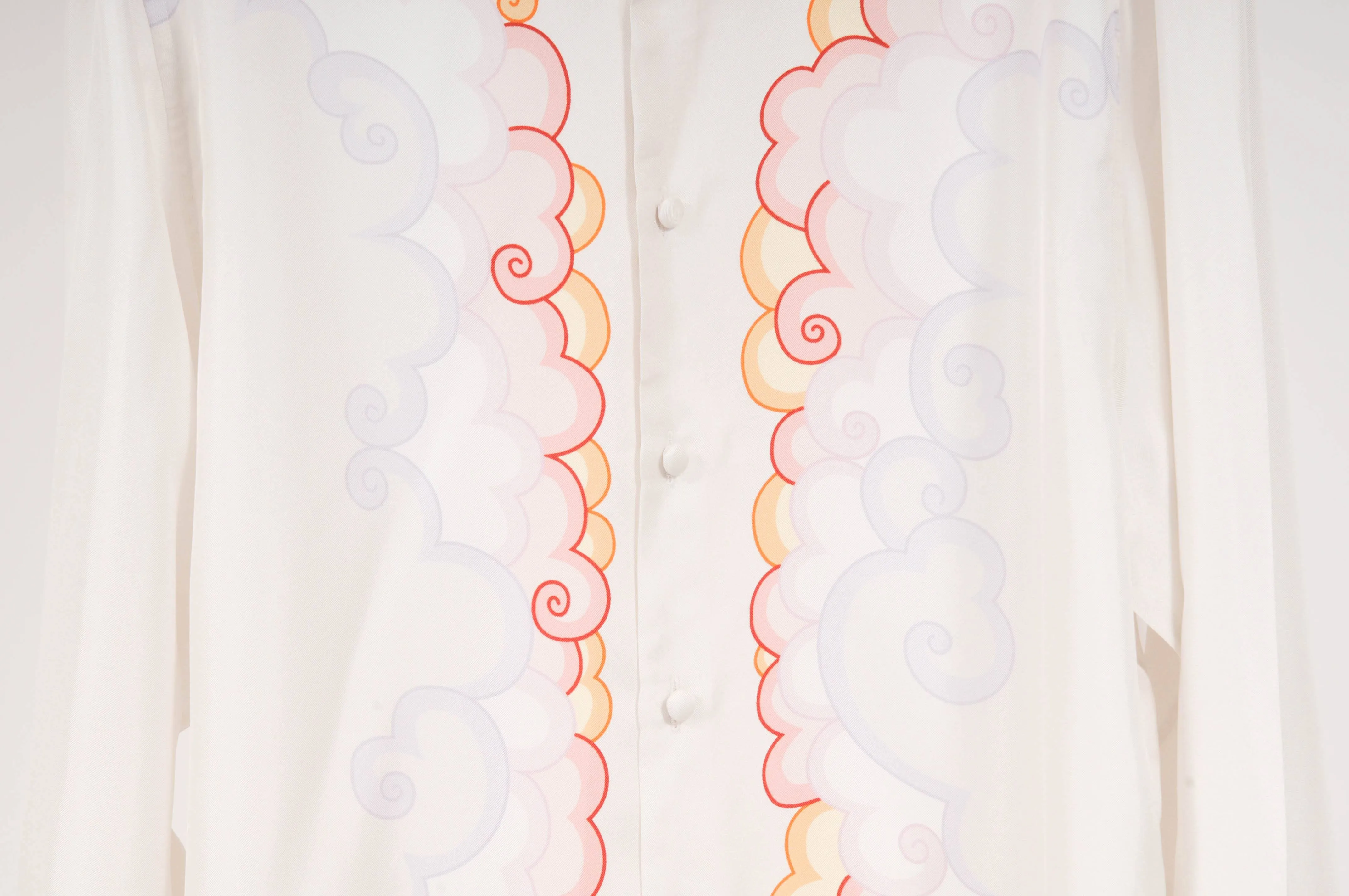 Pink Purple Orange Cloud Ocean Boat White Silk Print Shirt
