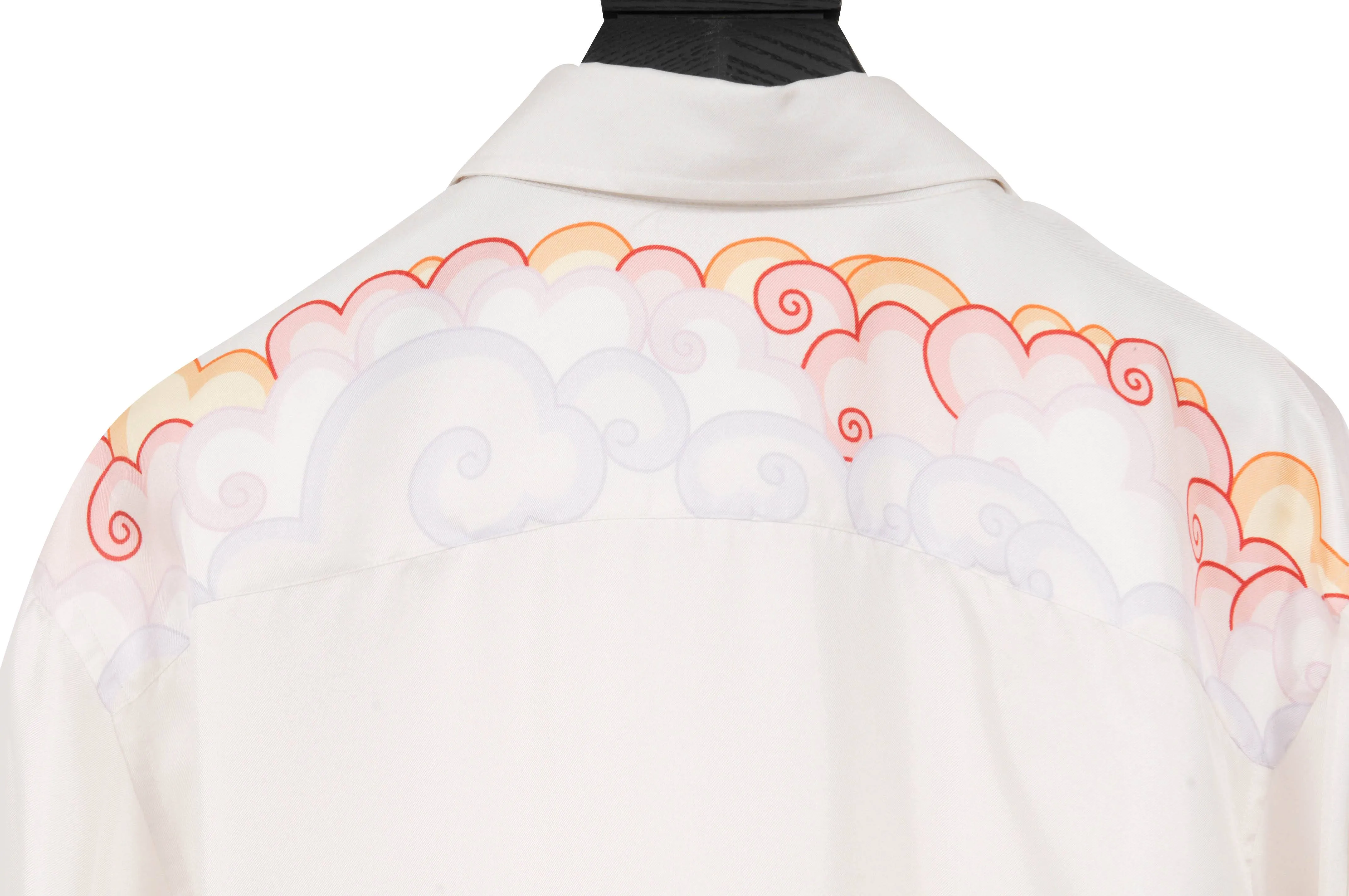 Pink Purple Orange Cloud Ocean Boat White Silk Print Shirt