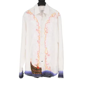 Pink Purple Orange Cloud Ocean Boat White Silk Print Shirt
