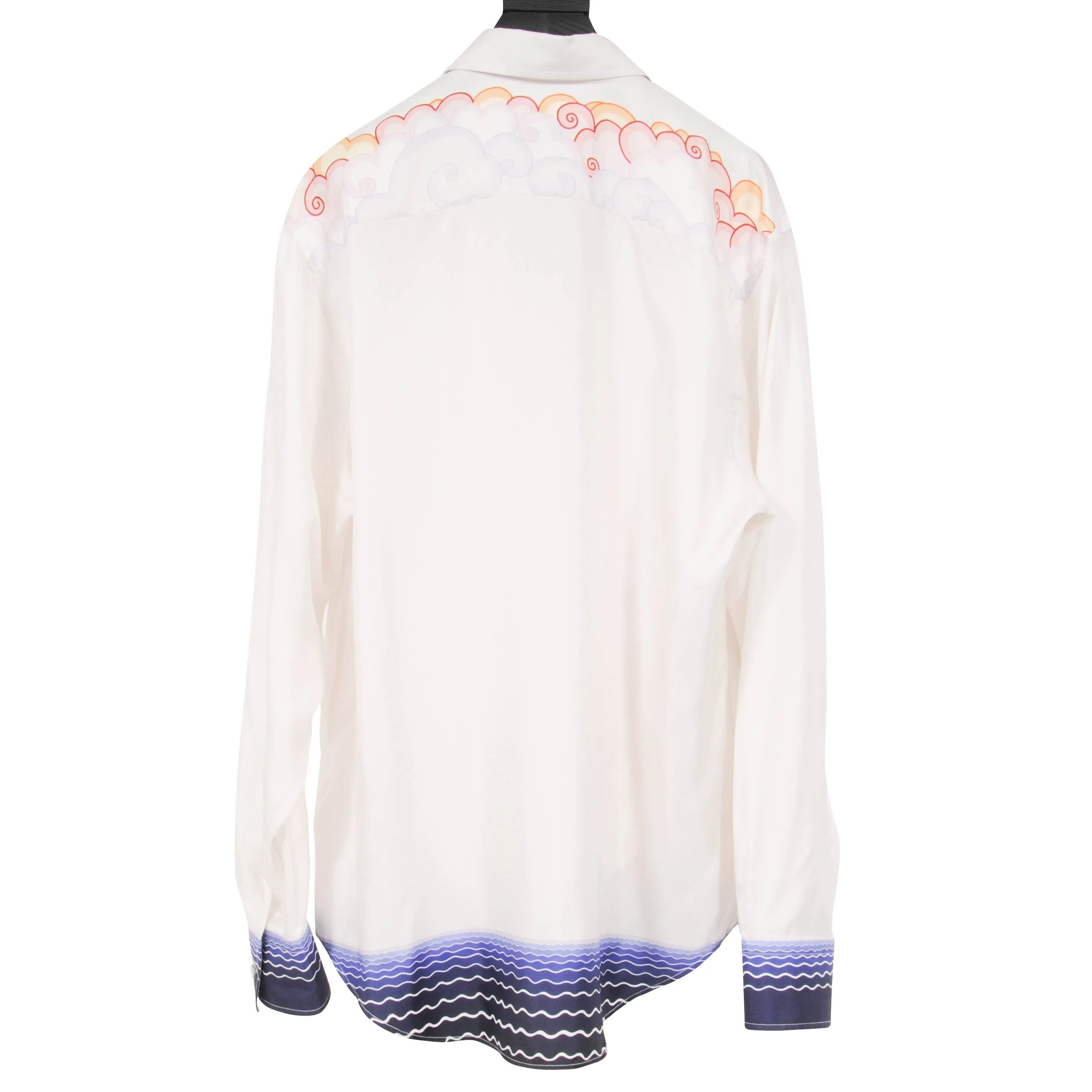 Pink Purple Orange Cloud Ocean Boat White Silk Print Shirt