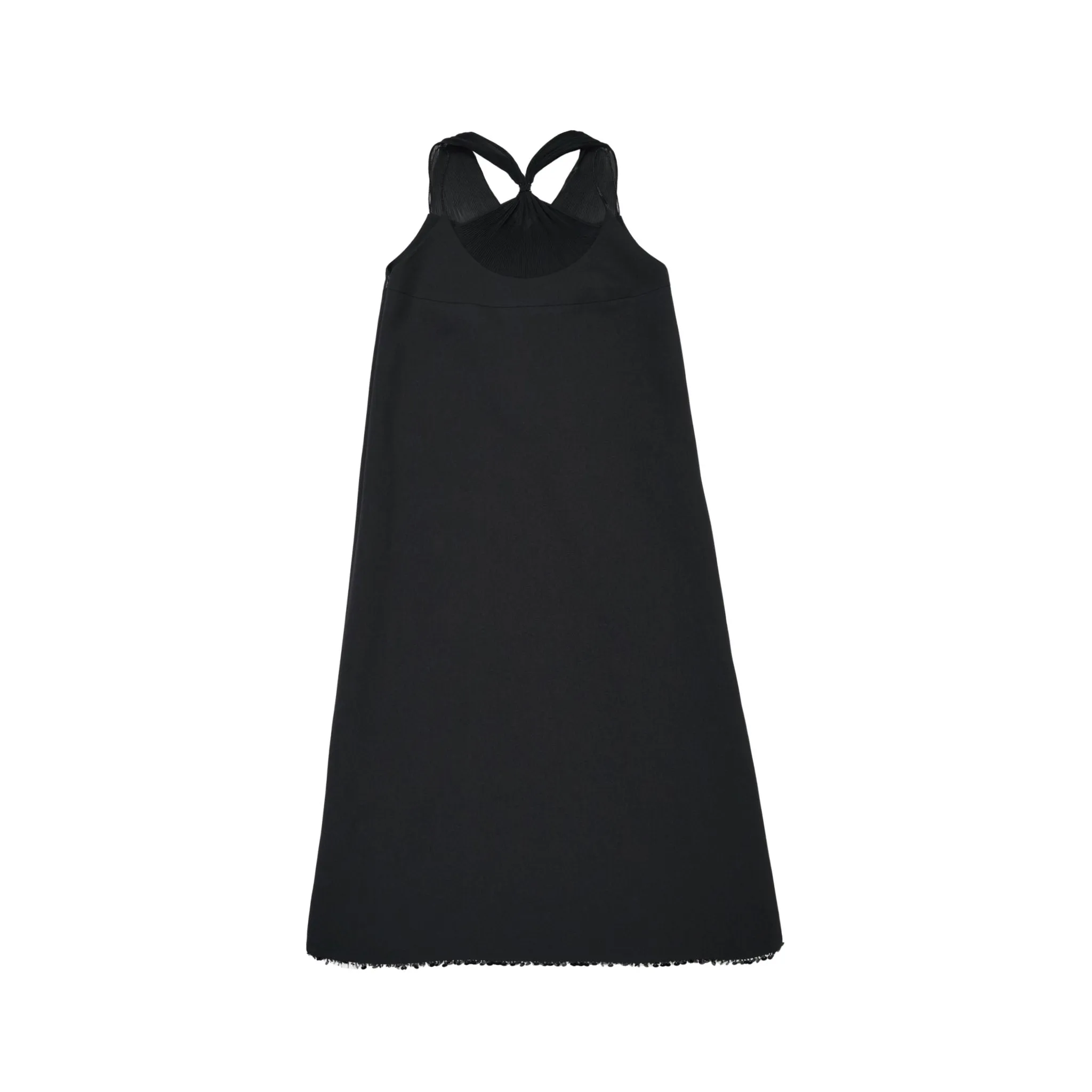 Pintucked Beaded Embroidered Dress in Black