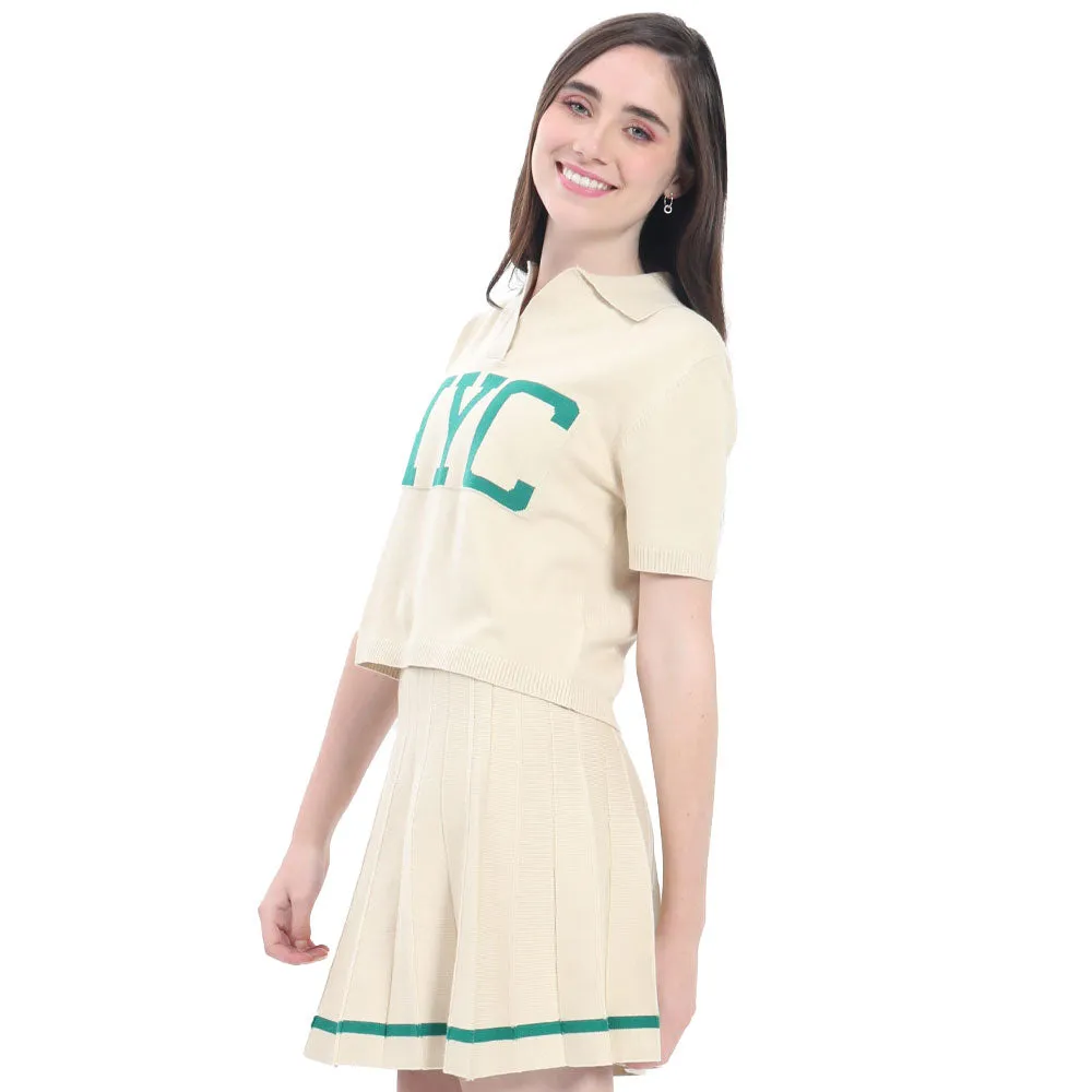 PLAYERA PARA MUJER KNIT POLO NECK & PRINTED NYD FOREVER 21