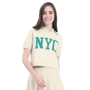PLAYERA PARA MUJER KNIT POLO NECK & PRINTED NYD FOREVER 21