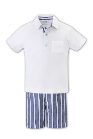 "Jacob" White & Navy Striped Shorts & Polo Shirt