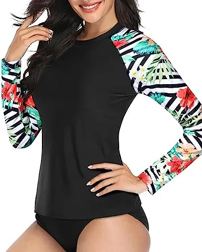 Rash Guard Crew Neck Bathing Suit Tops