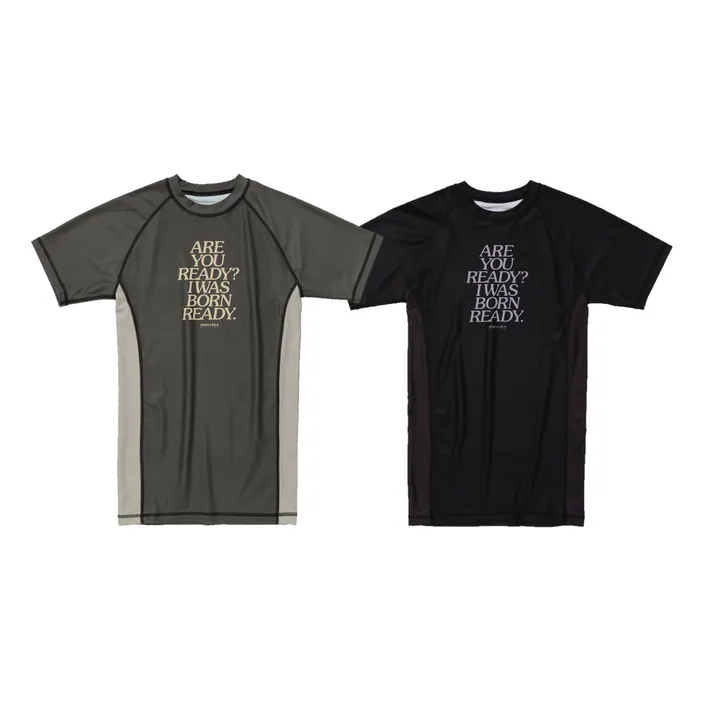 REBELLIOUS BEHAVIOR ARE YOU READY? HALF RASH GUARD (BLACK)