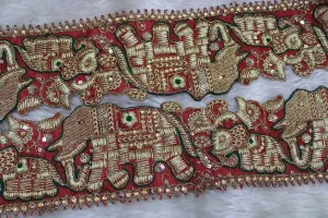 Red Elephants Zari Work Embroidered Border