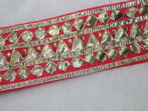 Red Fancy Gota Work Embroidered Border