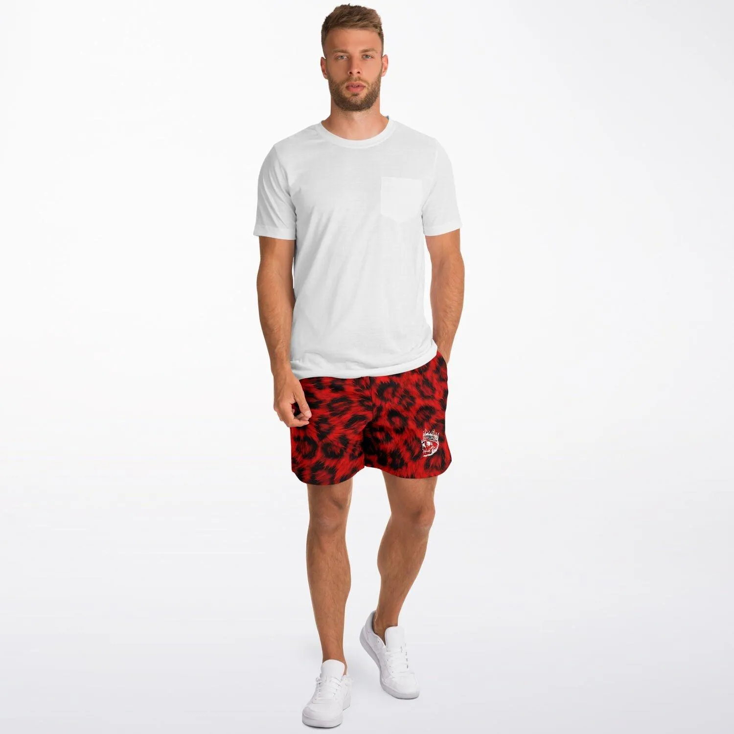 Red Leopard Print Athletic Shorts