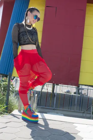Red Sheer Mesh Harem Pants