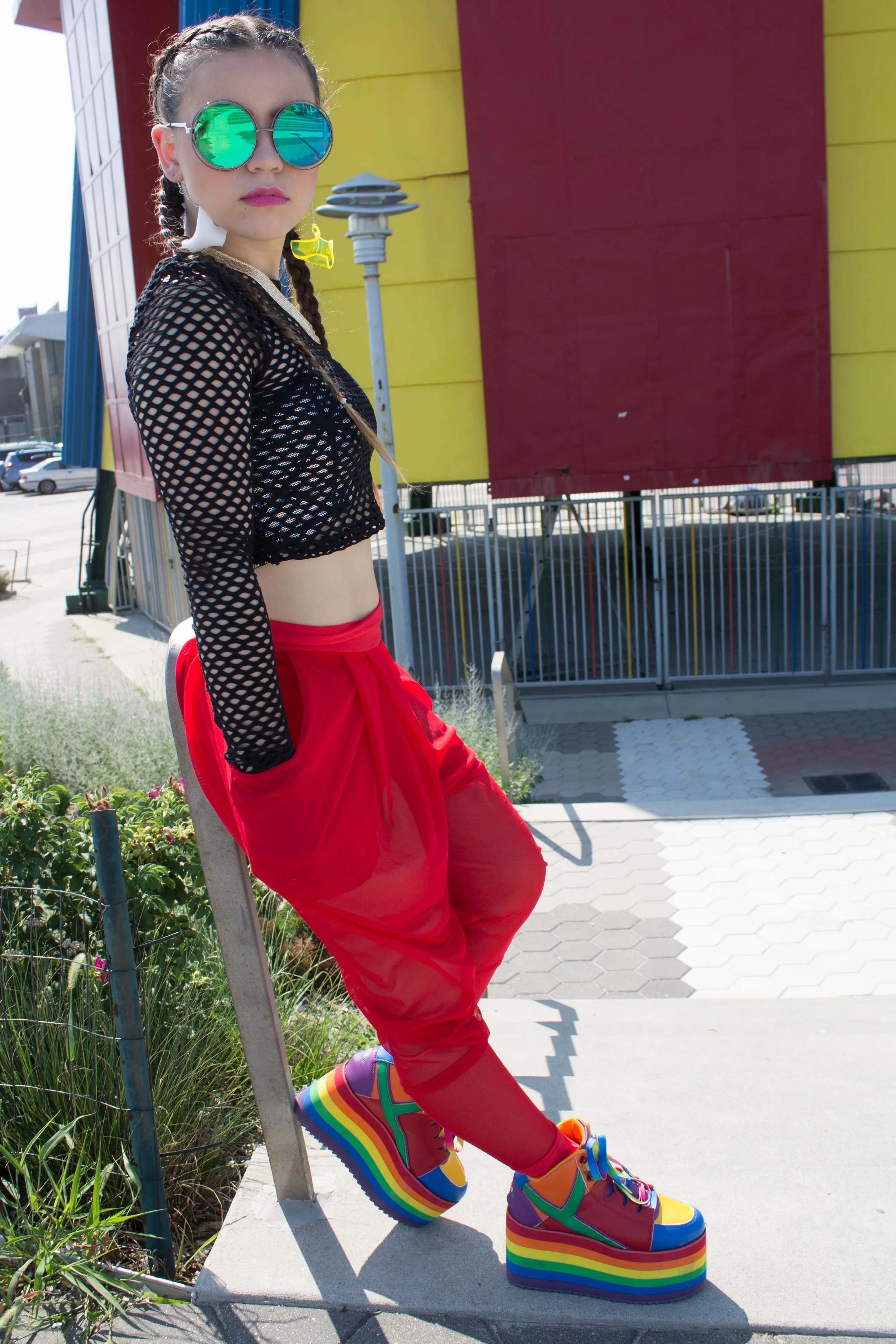 Red Sheer Mesh Harem Pants