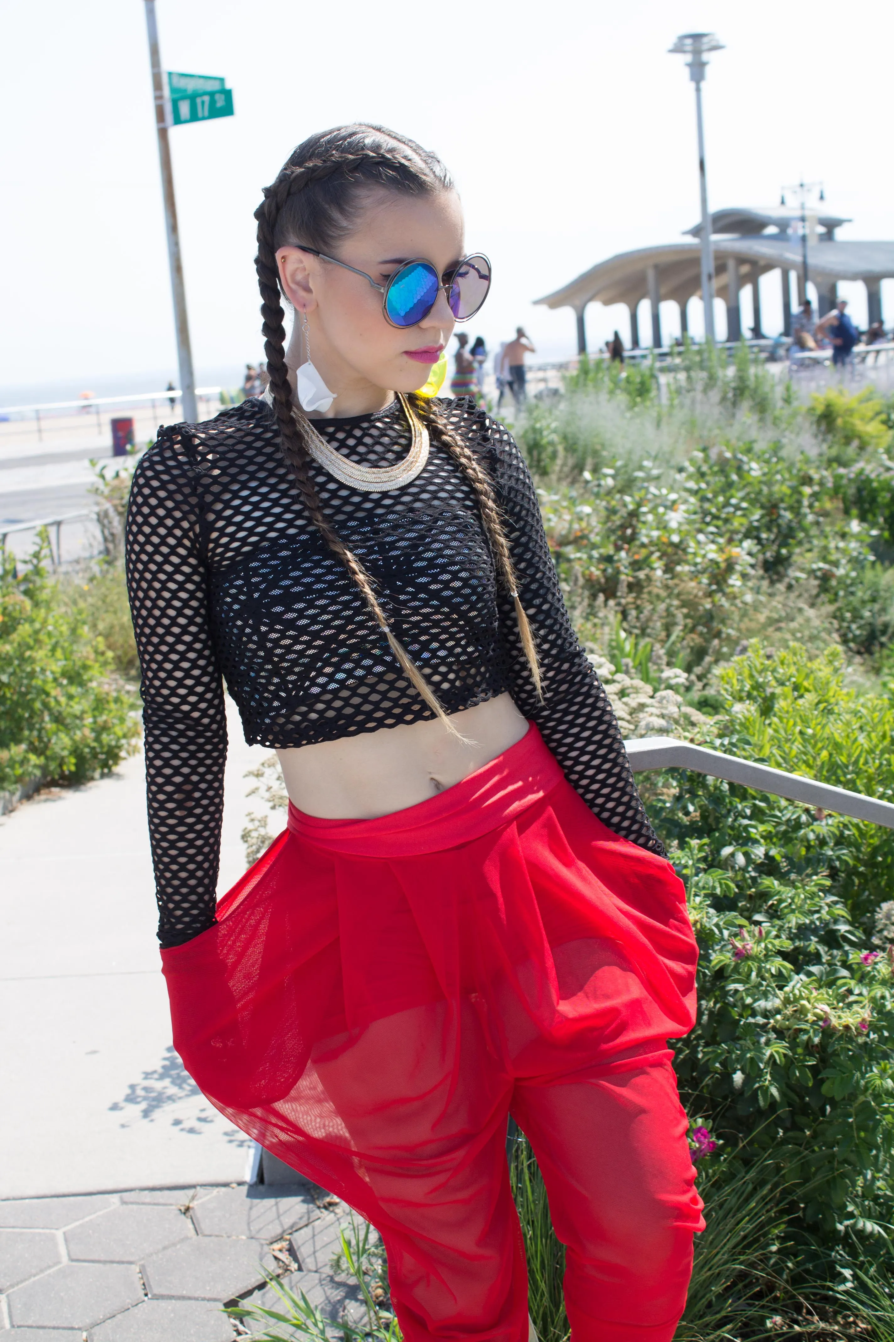 Red Sheer Mesh Harem Pants