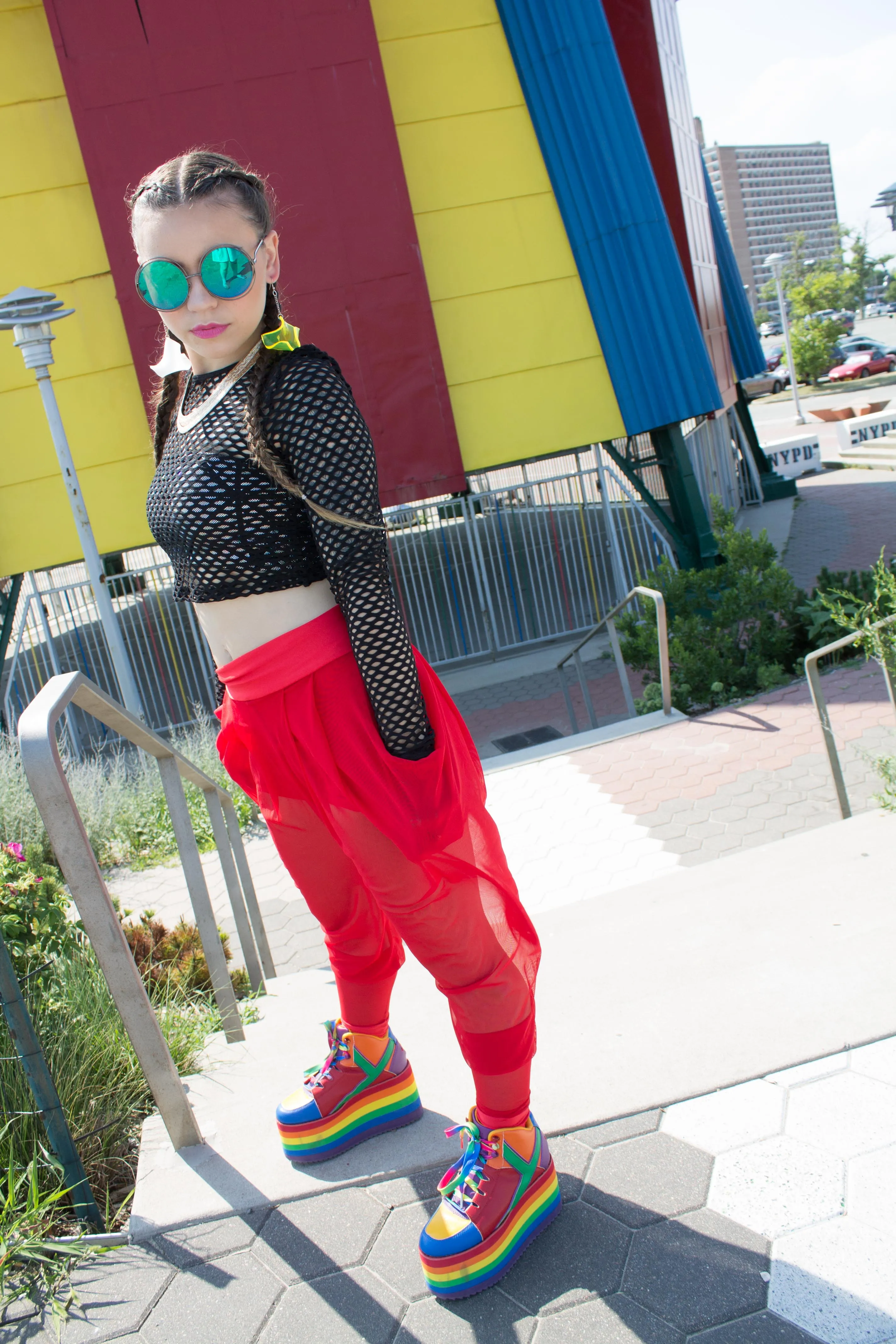 Red Sheer Mesh Harem Pants