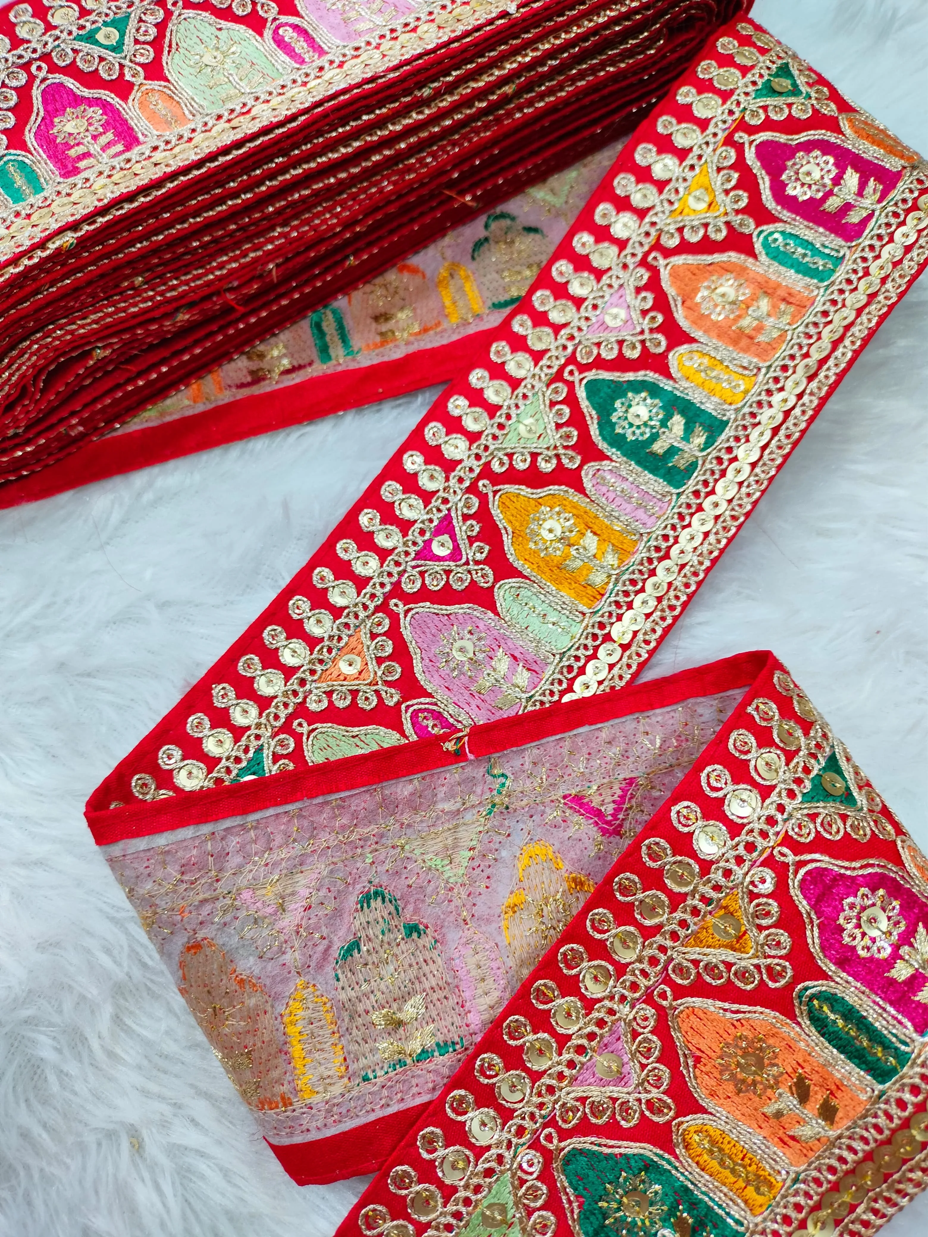 Red Traditional Fancy Embellished Trim