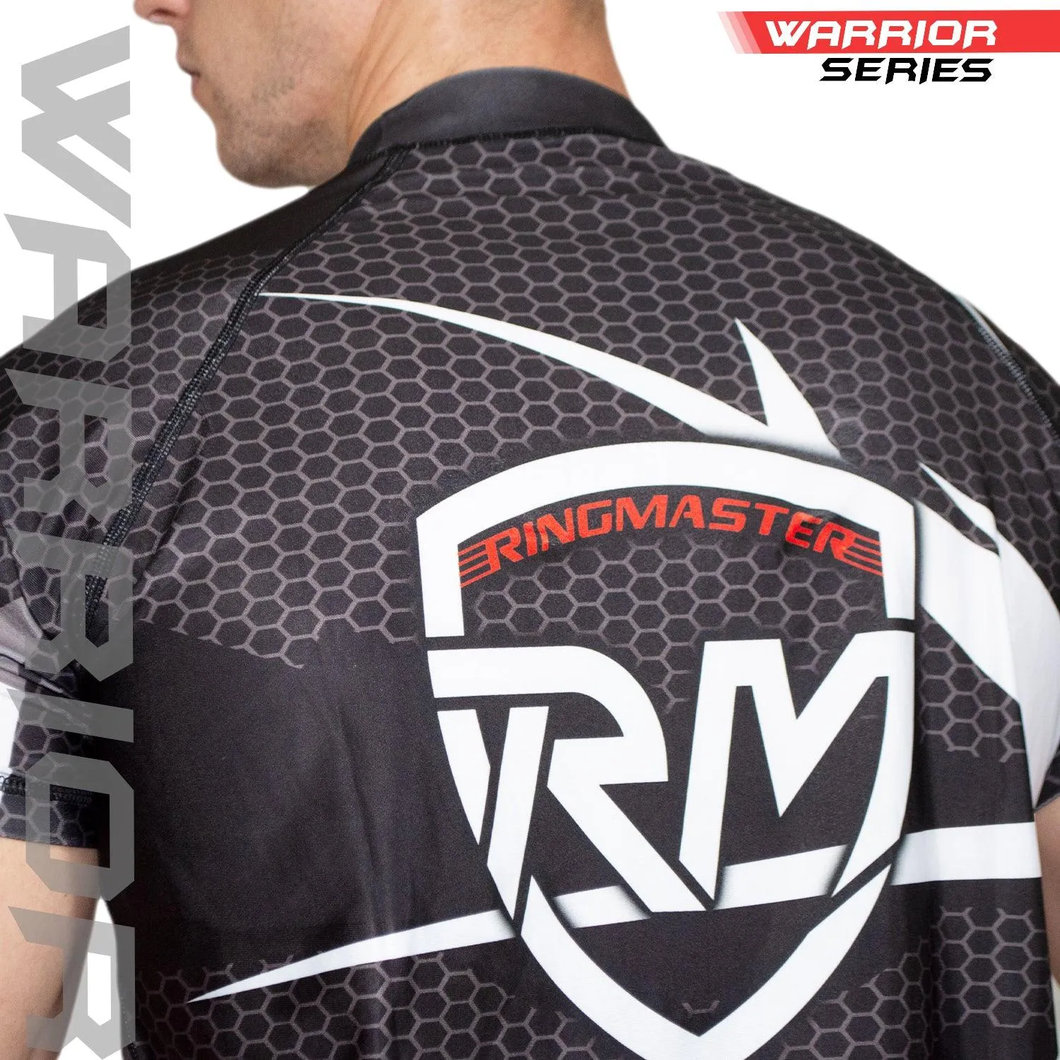 RingMaster Sports Half Sleeve Rash Guard Warrior Series Black White Stripes