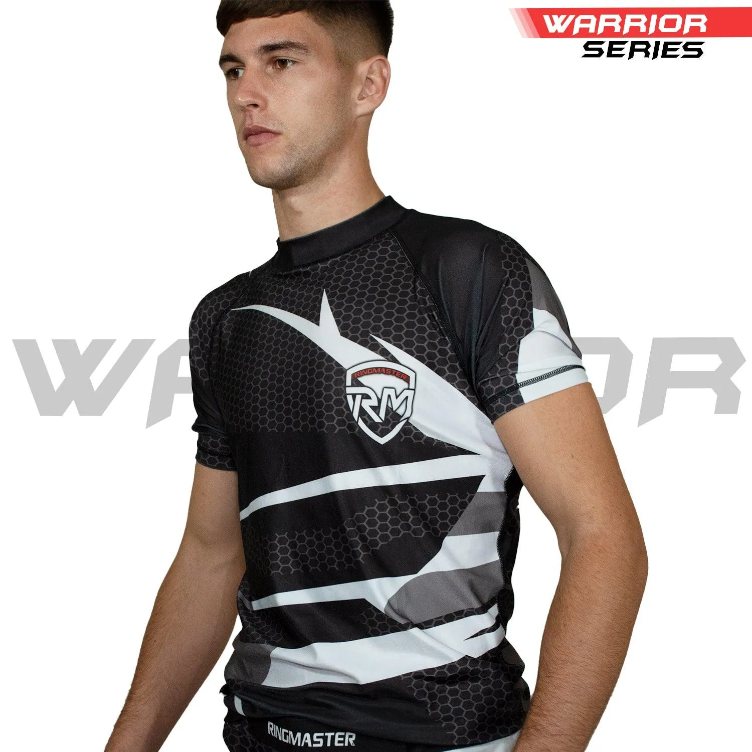 RingMaster Sports Half Sleeve Rash Guard Warrior Series Black White Stripes