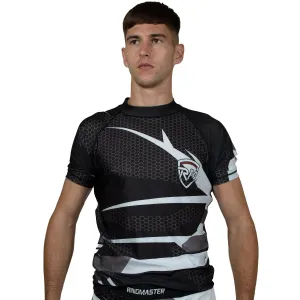RingMaster Sports Half Sleeve Rash Guard Warrior Series Black White Stripes