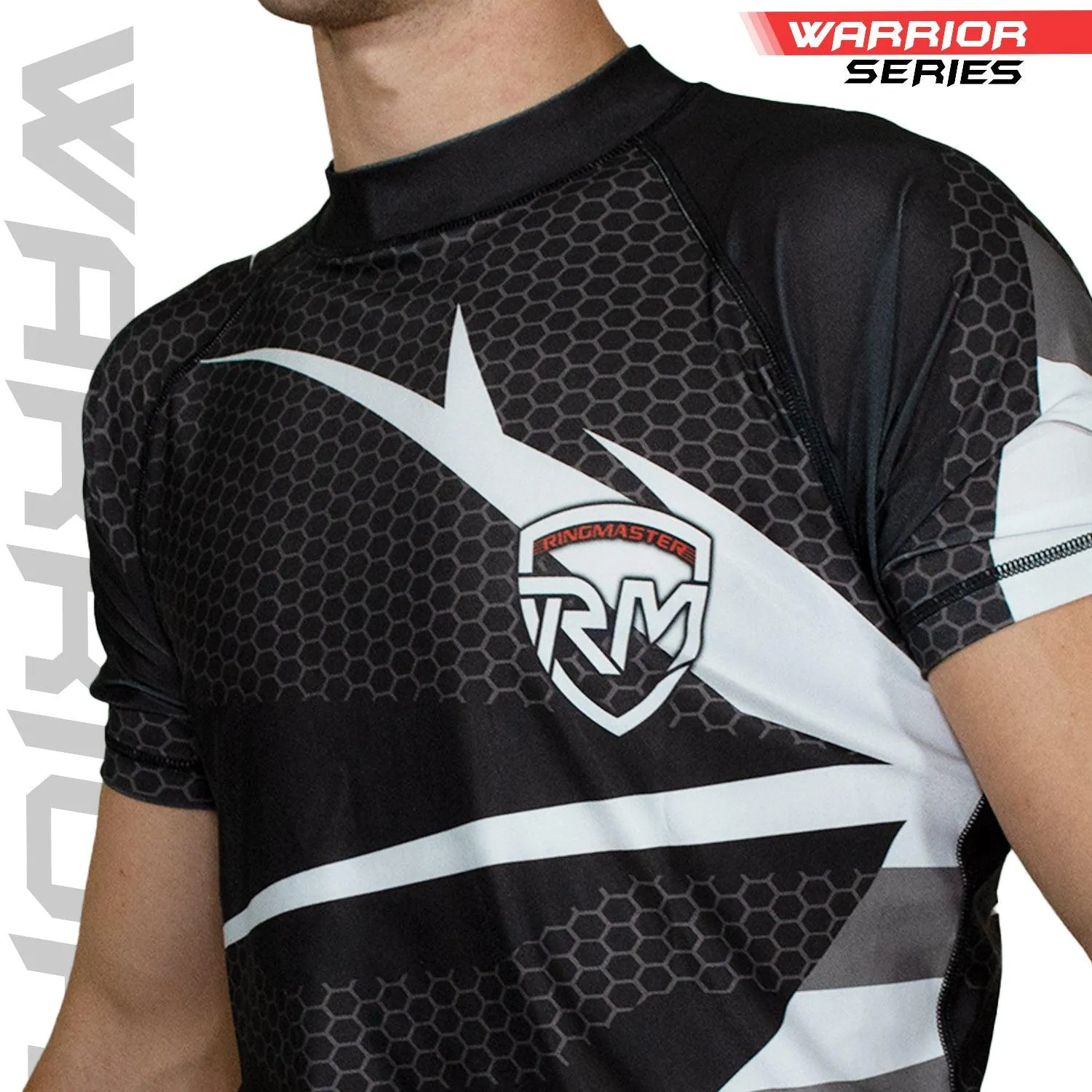 RingMaster Sports Half Sleeve Rash Guard Warrior Series Black White Stripes