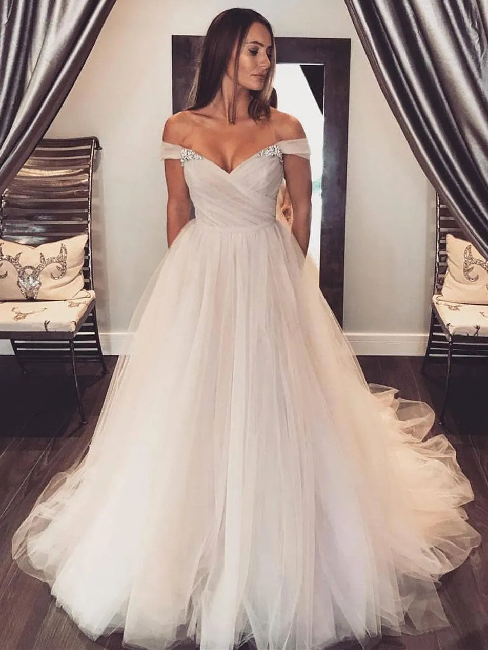 Romantic Tulle Off-the-shoulder Ball Gown Wedding Gowns WD213