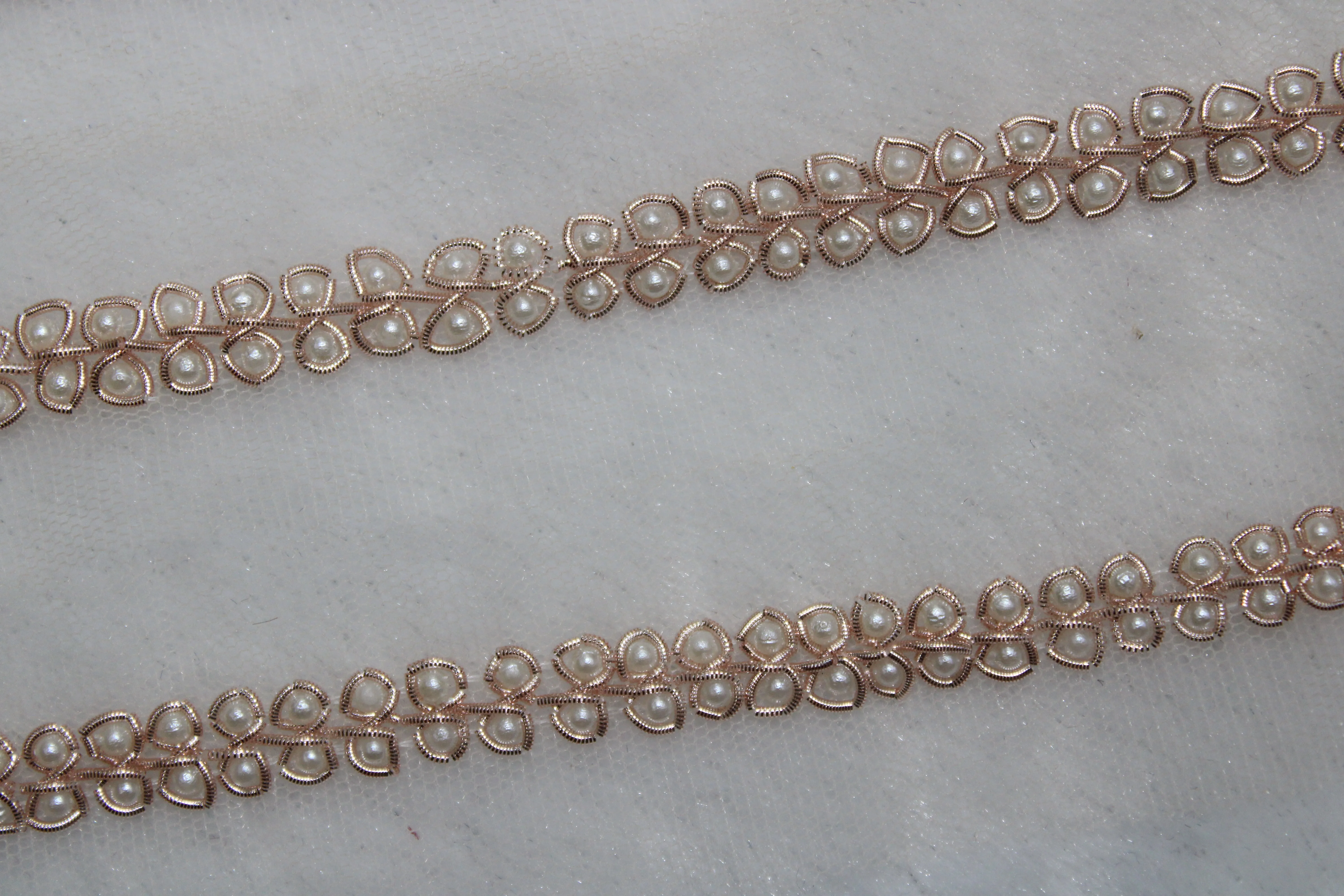 Rose Gold & White Embellished Handwork Trim