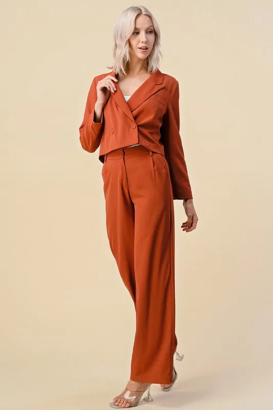 Rust Cropped Blazer Dress Suits Set