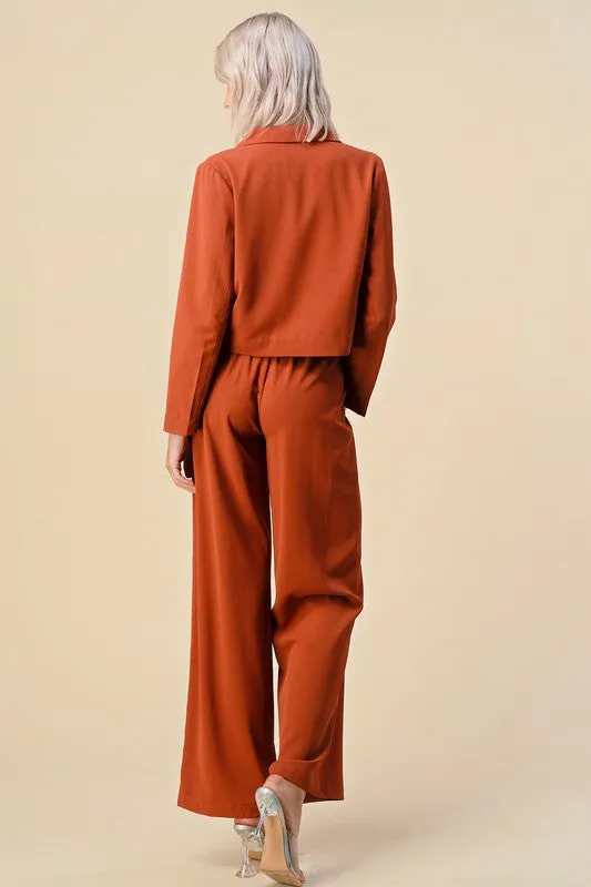 Rust Cropped Blazer Dress Suits Set