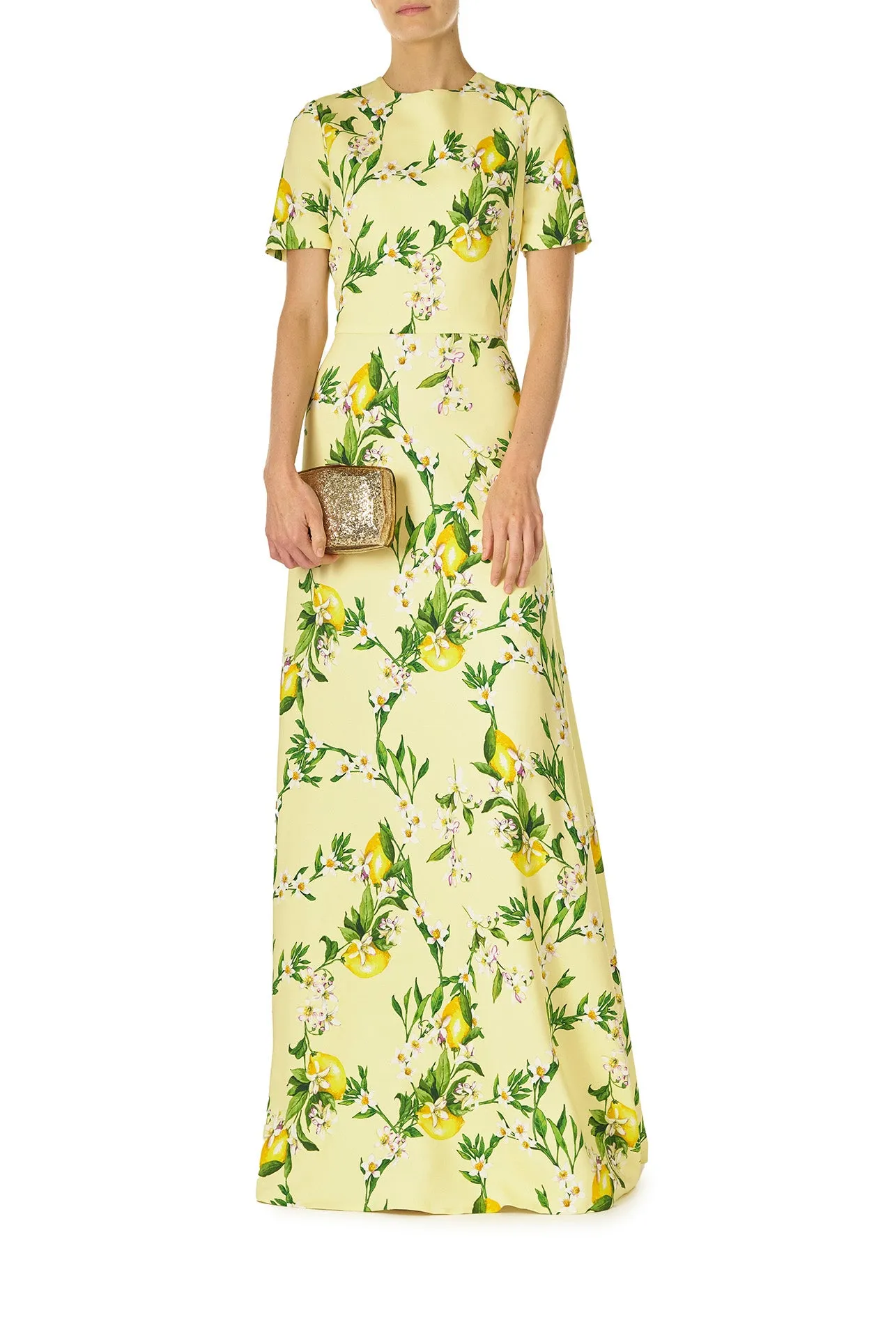 Short Sleeve Lemon Print Gown