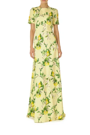 Short Sleeve Lemon Print Gown