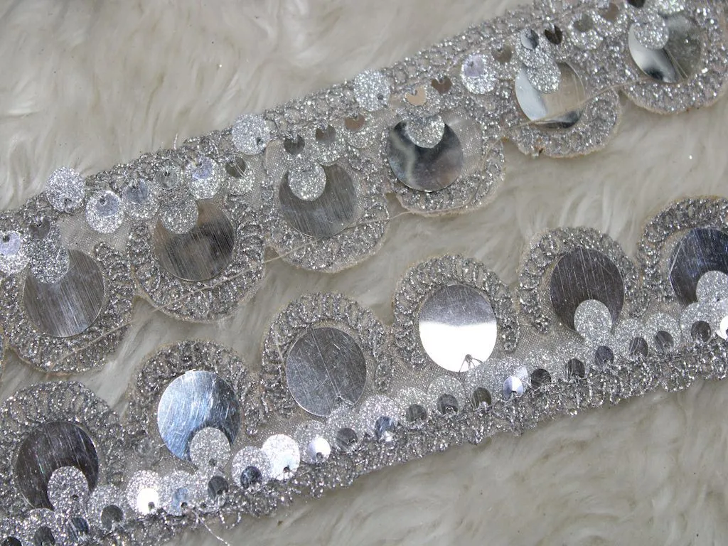 Silver Designer Sequins and Zari Work Embroidered Border