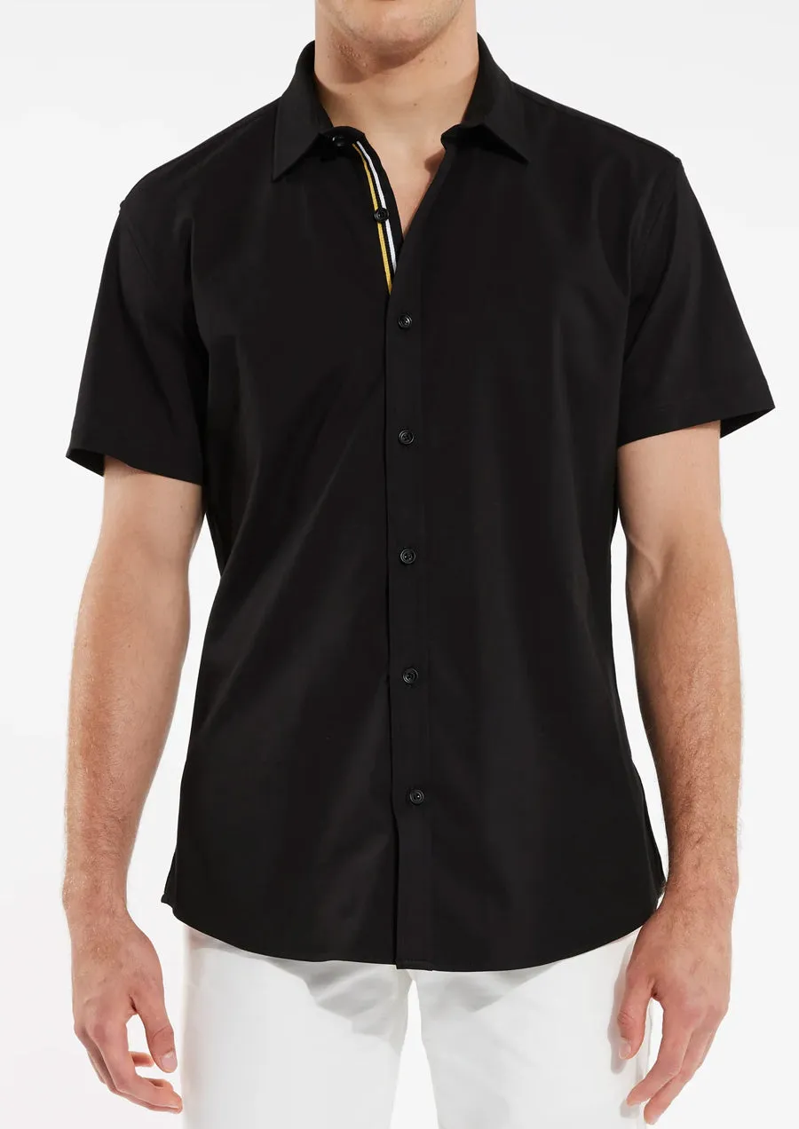 Stretch Jersey Knit Short Sleeved Shirt (Black w/Tape Detail)