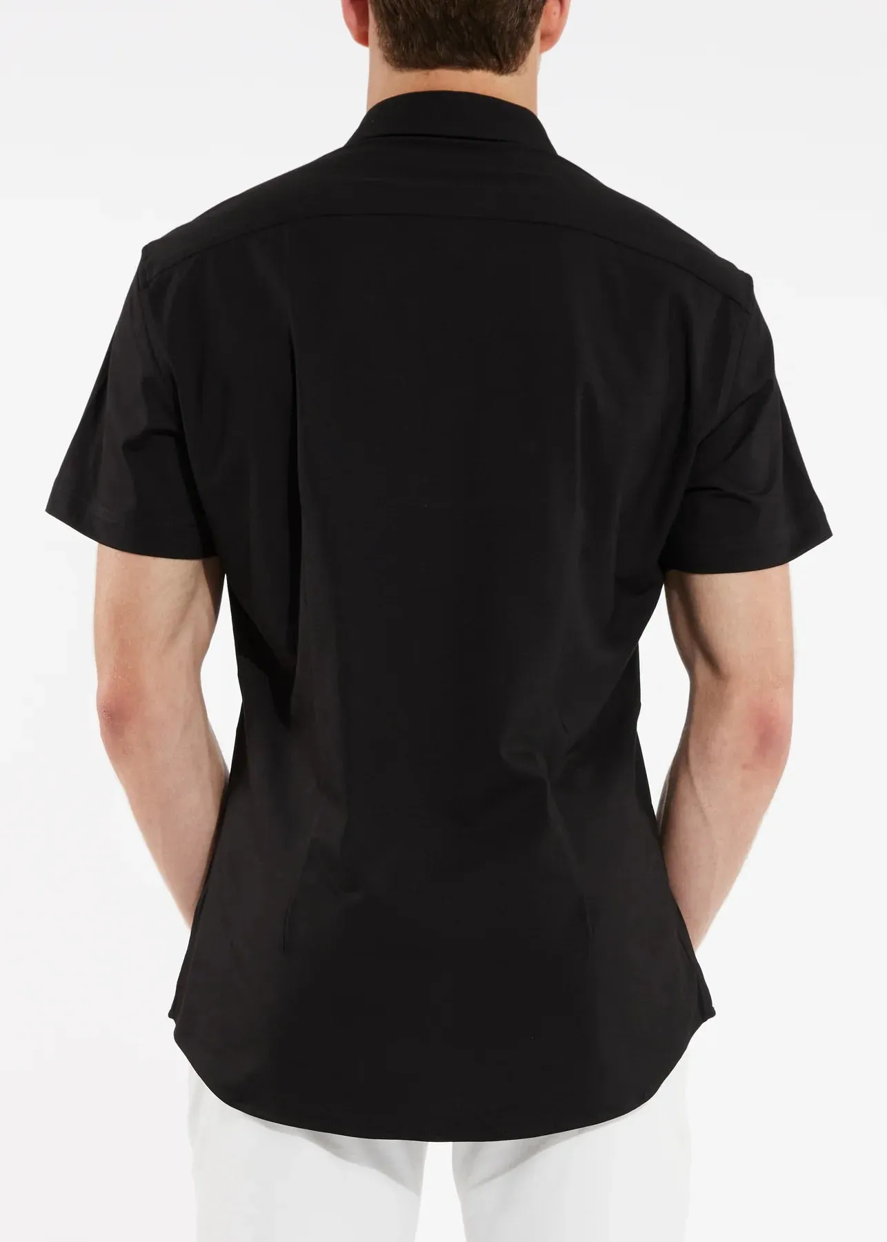 Stretch Jersey Knit Short Sleeved Shirt (Black w/Tape Detail)