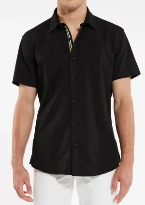 Stretch Jersey Knit Short Sleeved Shirt (Black w/Tape Detail)