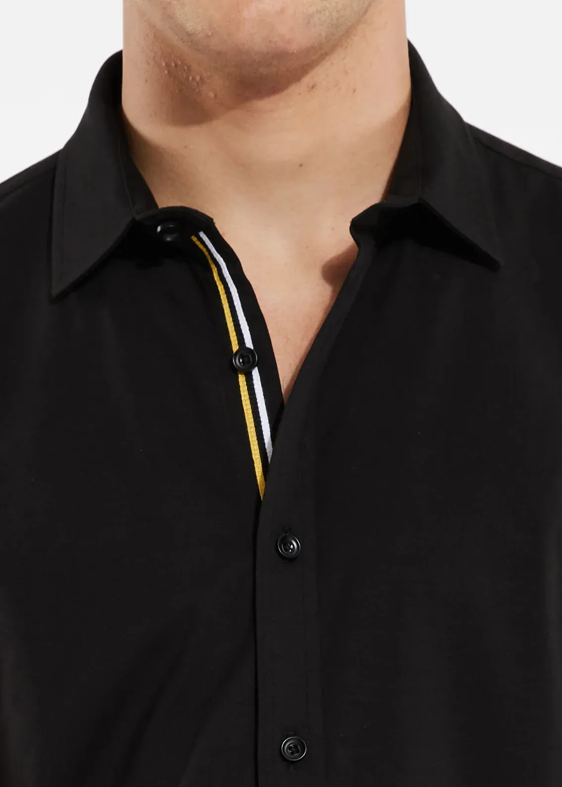 Stretch Jersey Knit Short Sleeved Shirt (Black w/Tape Detail)