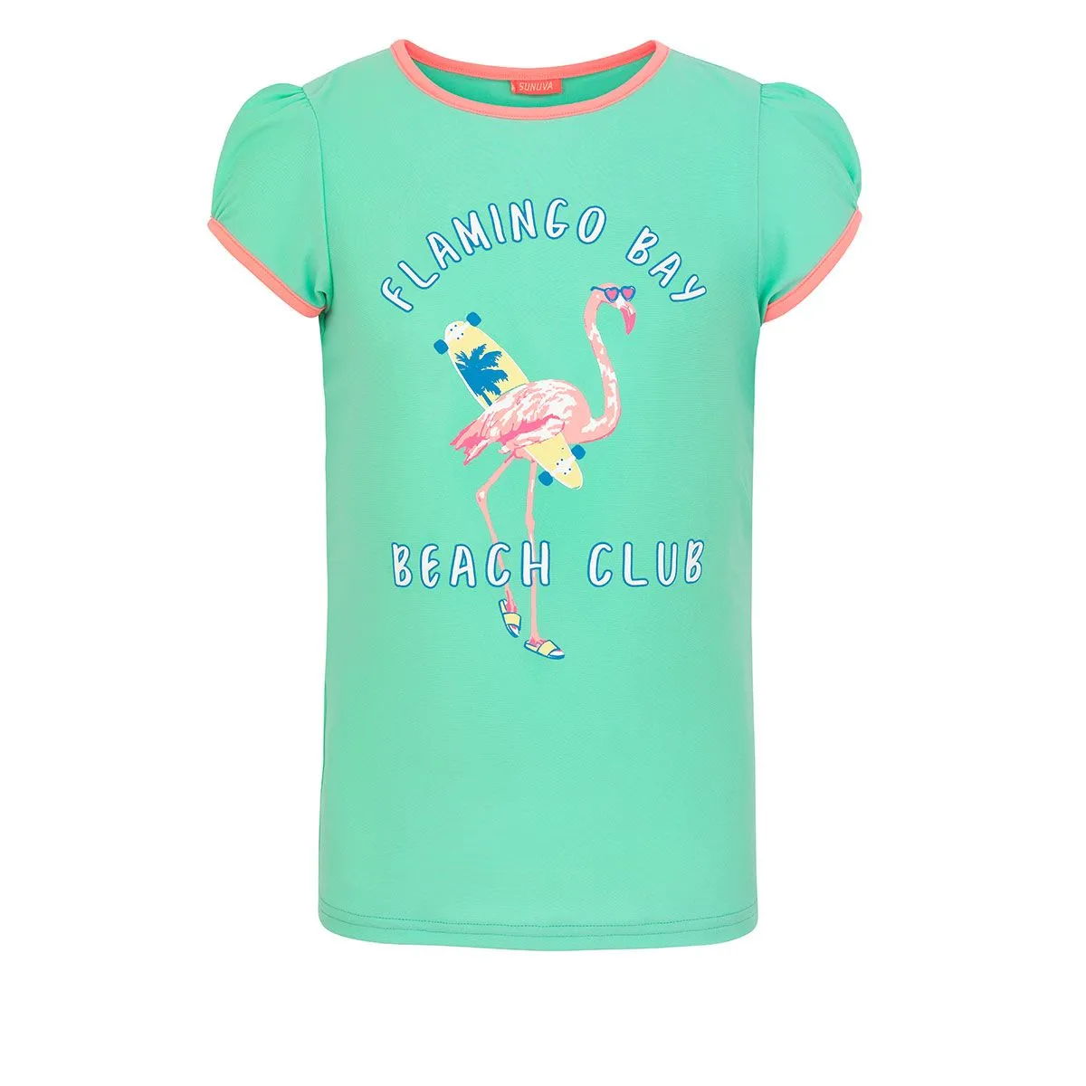 SUNUVA - Girls Aqua Miami Shades Short Sleeve Rash Vest
