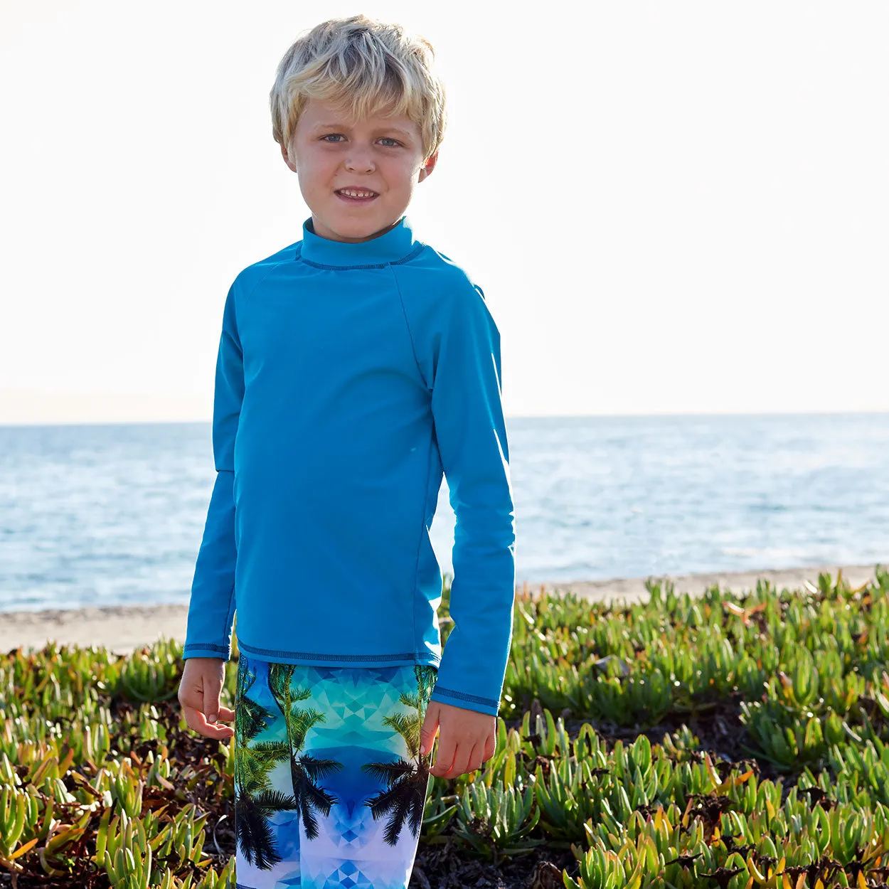 Teal Kids Long Sleeve Rash Guard Top UPF 50 