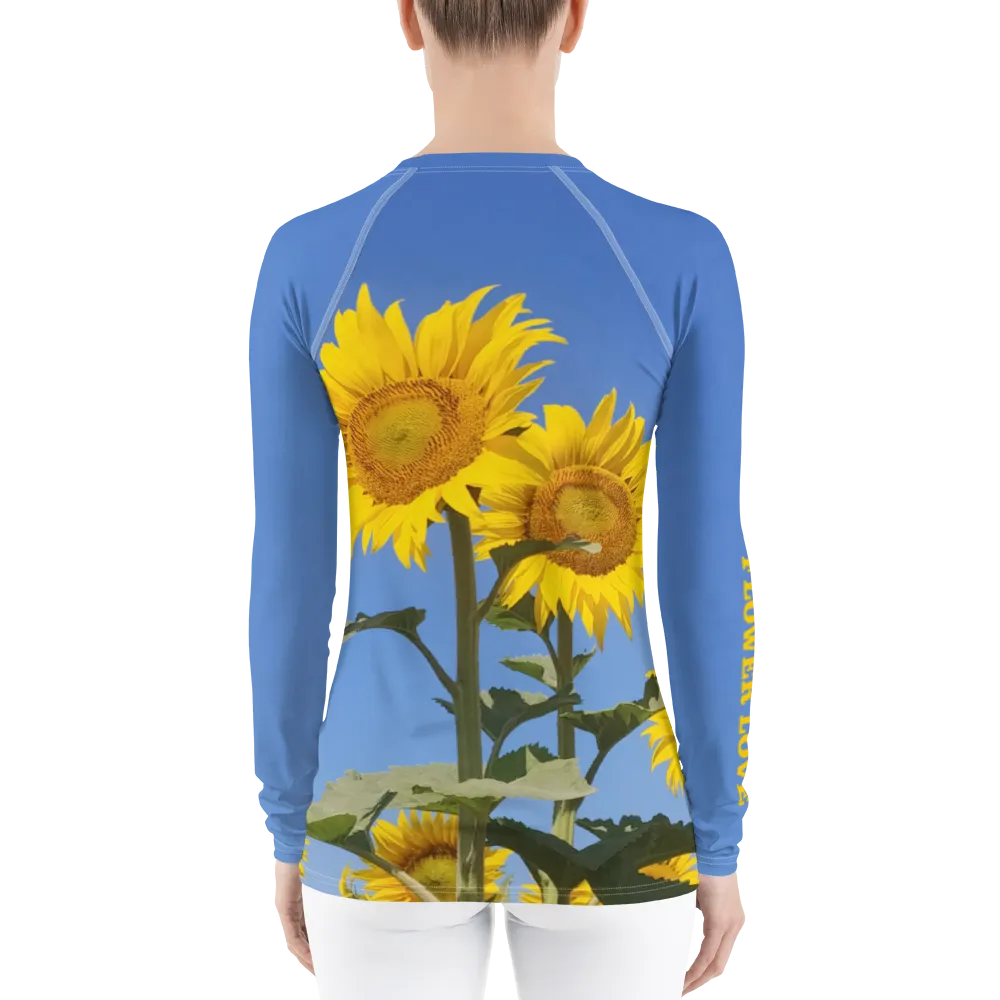 The FLOWER LOVE Collection - "Sunflower Sisters" Design Luxurious Women's Rash Guard, Sun Protective Clothing, Sports & Fitness Clothing