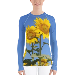 The FLOWER LOVE Collection - "Sunflower Sisters" Design Luxurious Women's Rash Guard, Sun Protective Clothing, Sports & Fitness Clothing