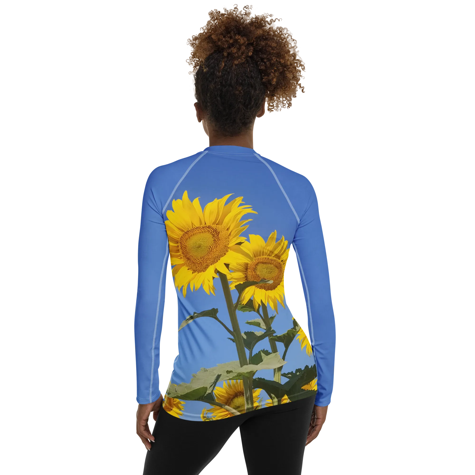The FLOWER LOVE Collection - "Sunflower Sisters" Design Luxurious Women's Rash Guard, Sun Protective Clothing, Sports & Fitness Clothing
