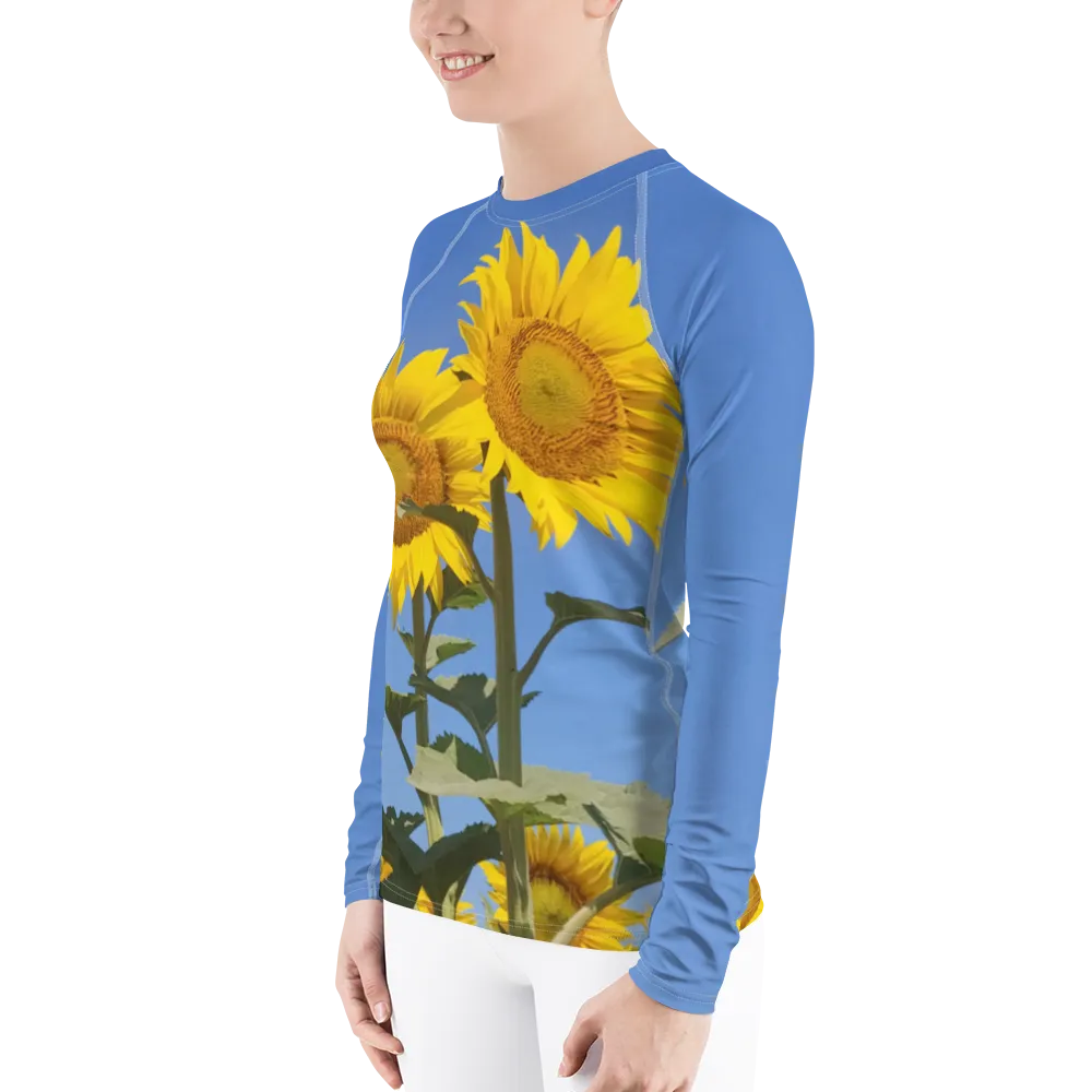 The FLOWER LOVE Collection - "Sunflower Sisters" Design Luxurious Women's Rash Guard, Sun Protective Clothing, Sports & Fitness Clothing